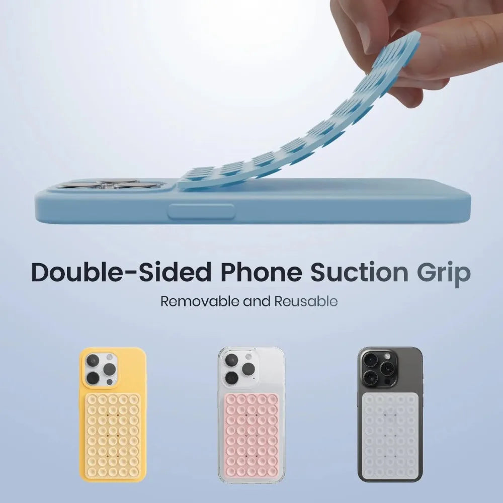 Set of 3 Double-Sided Silicone Suction Cup Phone Cases with Detachable Stand for Hands-Free Wall Mounting for Selfies and Videos
