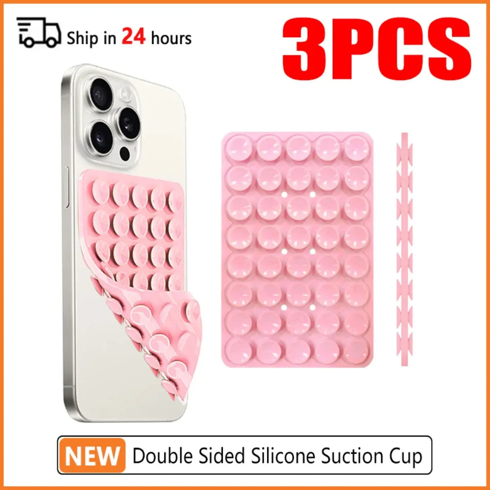 Set of 3 Double-Sided Silicone Suction Cup Phone Cases with Detachable Stand for Hands-Free Wall Mounting for Selfies and Videos