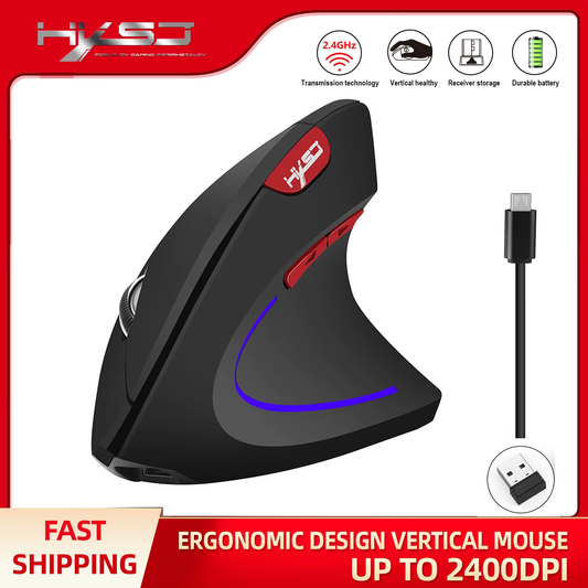 Hot Choice  Ergonomic Optical Mouse ABS 2400DPI Adjustable Rechargeable 600Ma Vertical Mouse for Office and Mac